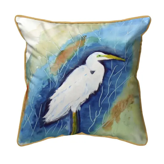 Zippered Betsy Drake Great Egret Facing Right Outdoor Pillow 22 Inch x 22 Inch {1}