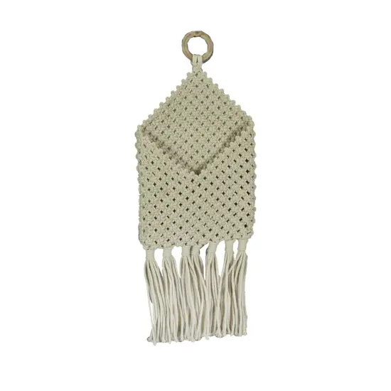 Bohemian Hand Tied Macrame Envelope Wall Pocket 21.25 Inches High {1}