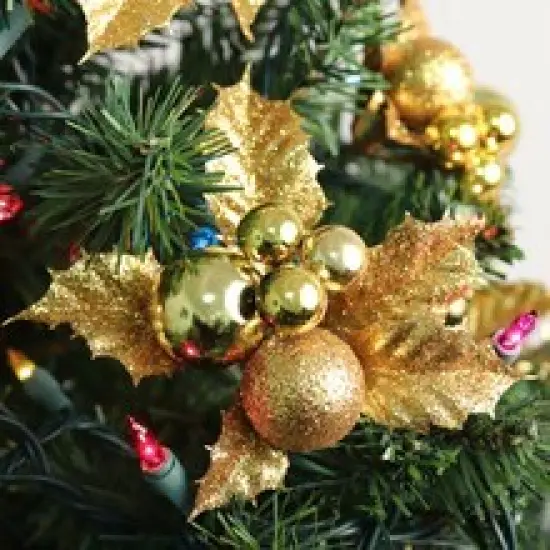 Set of 12: Sparkling Gold Glitter Holly Pick with Ornament Balls | Festive Holiday Accents | Trees, Wreaths, & Garlands | Christmas Picks | Home & Office Decor, Floral Home by Artificial Flowers {5}