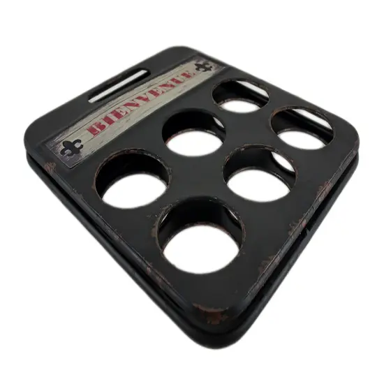 Fleur De Lis Bienvenue Distressed Metal 6 Bottle Wine Holder {4}