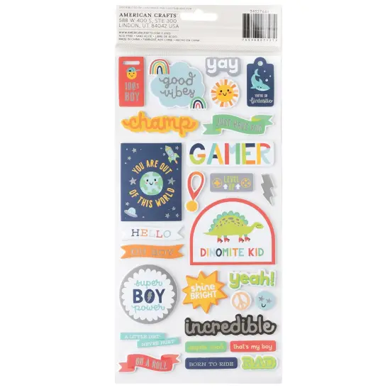 Pebbles Cool Boy Thickers Stickers 50/Pkg-Phrase, Silver Foil {2}