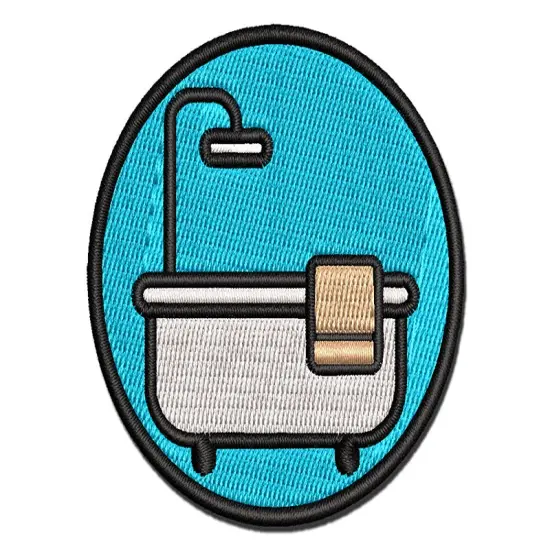 Bathtub Shower with Towel Outline Multi-Color Embroidered Iron-On or Hook & Loop Patch Applique {1}