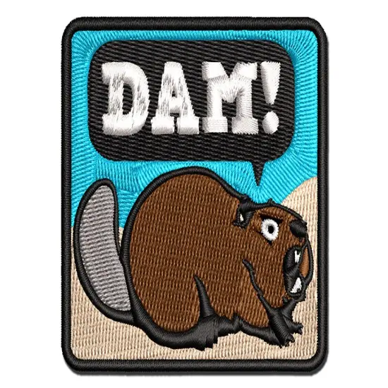 Grumpy Beaver Yelling Dam Multi-Color Embroidered Iron-On or Hook & Loop Patch Applique {1}