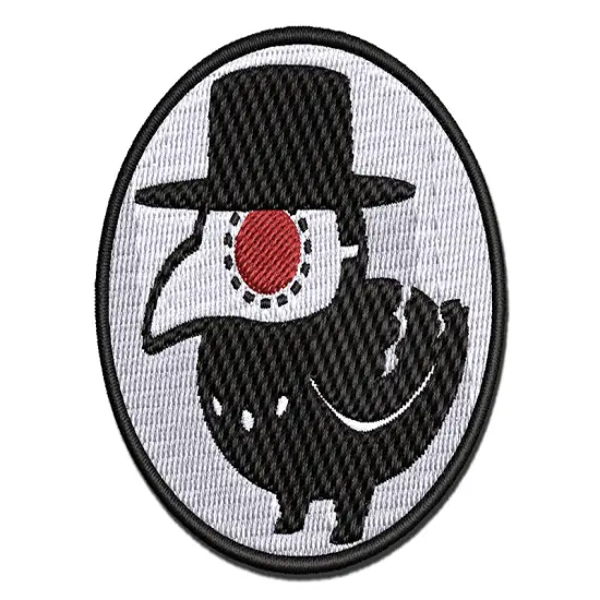 Cute Chibi Raven with Plague Doctor Mask Multi-Color Embroidered Iron-On or Hook & Loop Patch Applique {1}