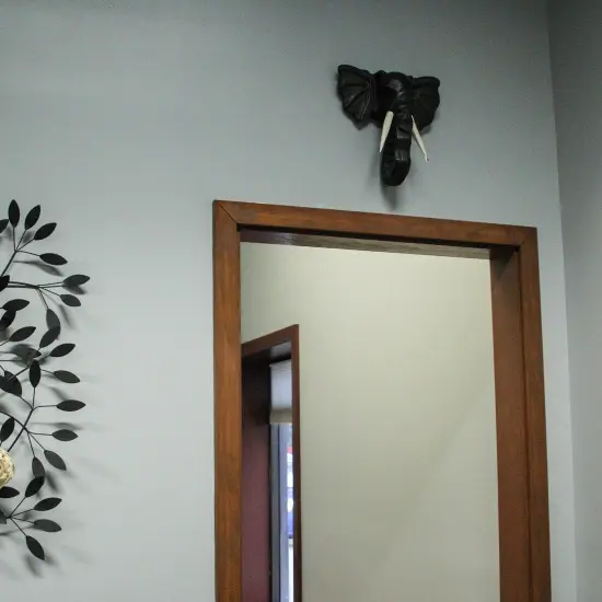 Hand Carved 12 Inch Black Elephant Head Wooden Wall Hanging Sculpture Safari Art {7}