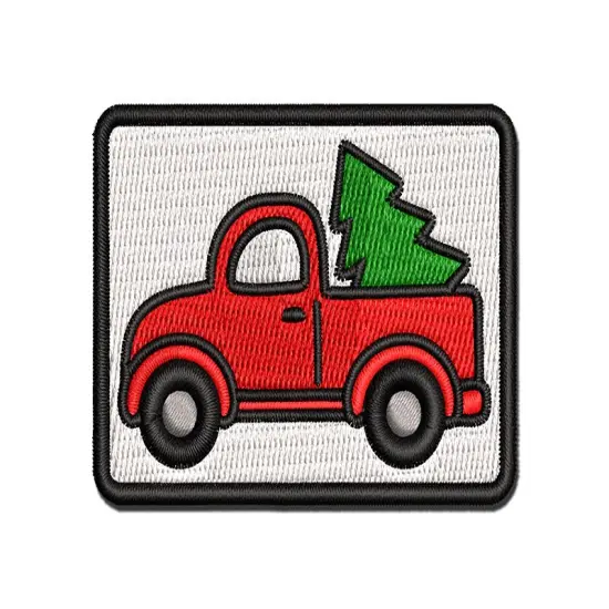 Cute Truck with Christmas Tree Multi-Color Embroidered Iron-On or Hook & Loop Patch Applique {1}