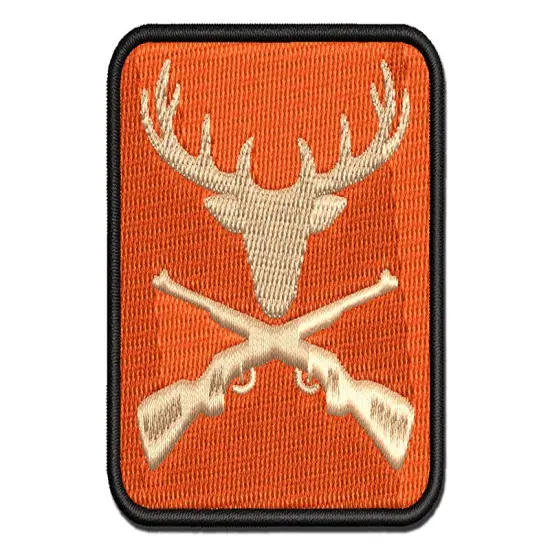 Crossed Hunting Rifles with Deer Head Antlers Multi-Color Embroidered Iron-On or Hook & Loop Patch Applique {1}