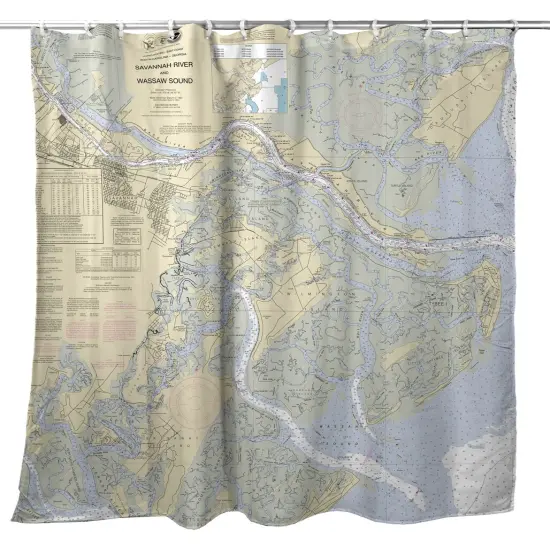 Betsy Drake Savannah River and Wassaw Sound, GA Nautical Map Shower Curtain {1}