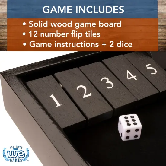 WE Games 12 Number Shut the Box Board Game, Black Stained Wood, 13.5 in. {4}