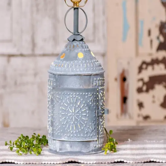 Irvins Country Tinware Paul Revere Lamp Base in Weathered Zinc Grey {4}
