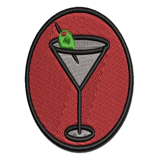 Martini Cocktail with Olive Multi-Color Embroidered Iron-On or Hook & Loop Patch Applique {1}