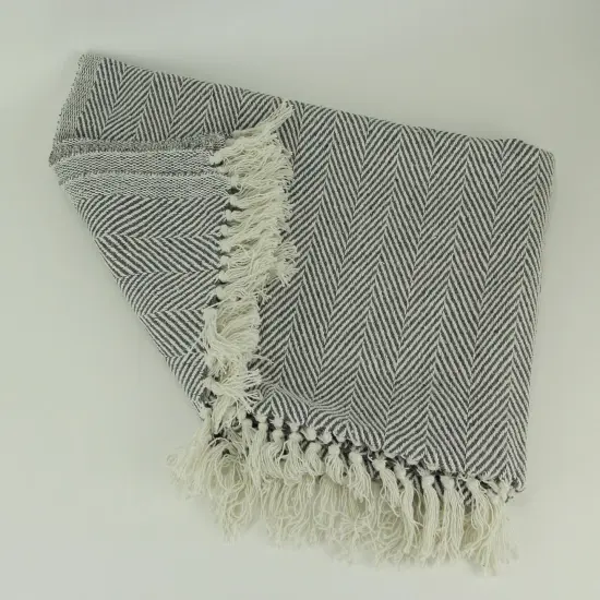 2-Tone Cotton Zig Zag Striped Fringed Throw Blanket {2}