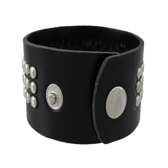 Black Vinyl Wristband with Small Chrome Studs {4}