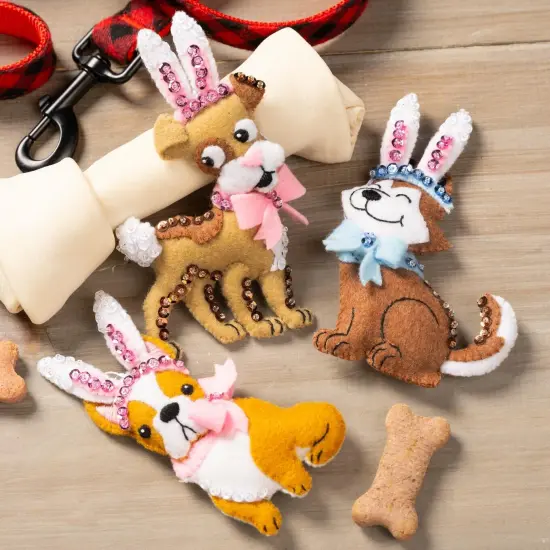 Bucilla Felt Ornaments Applique Kit Set Of 3-Bunny Puppies {4}