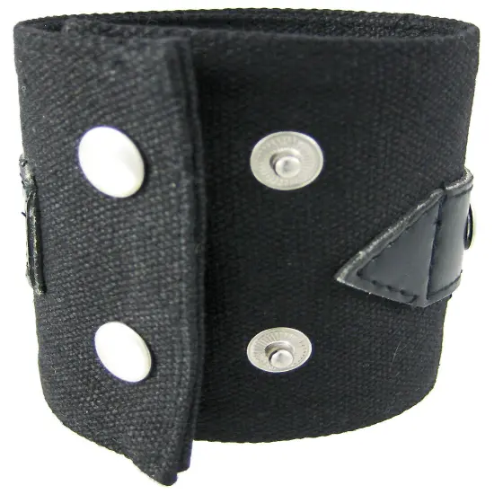 Black Canvas Wristband W/ Vinyl Strap Chrome Buckle {3}