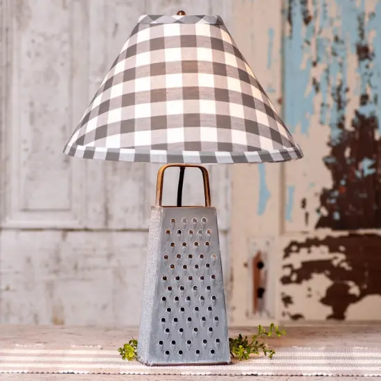 Irvins Country Tinware Cheese Grater Lamp with Gray Check Shade Grey {3}
