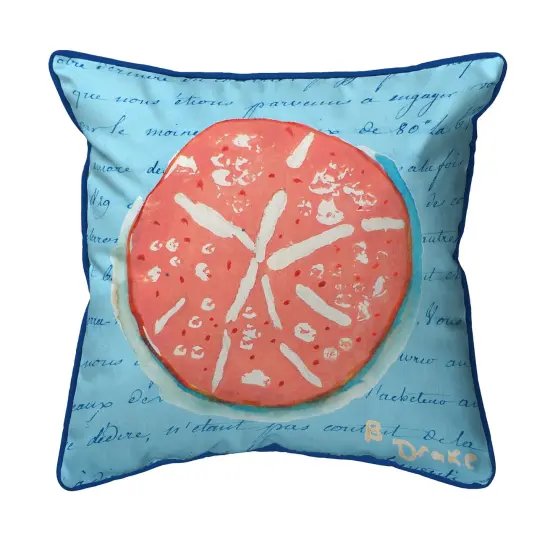 Betsy Drake Coral Sand Dollar Blue Large Indoor/Outdoor Pillow 18x18 Multicolor {1}