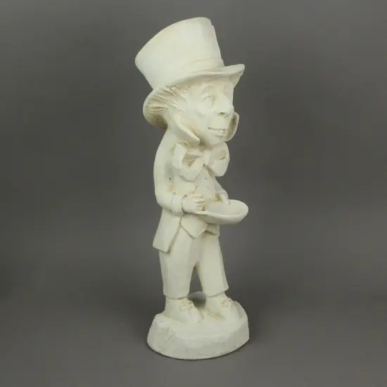 Mad Hatter Alice in Wonderland Antiqued White Finish Solid Cement Statue 19 Inch {6}