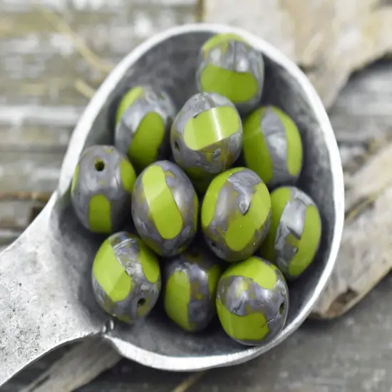 *10* 10mm Chartreuse Picasso Window Cut Round Beads {3}