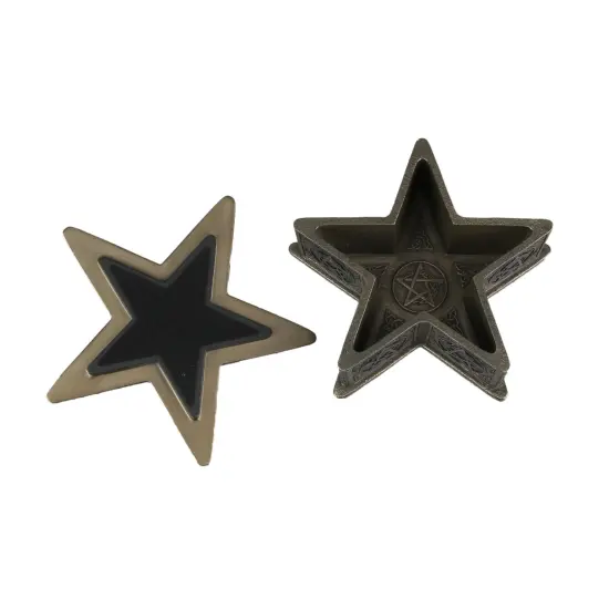 Raven Skull Pentagram Shaped Bronze Finished Trinket Box Wicca Pagan {4}