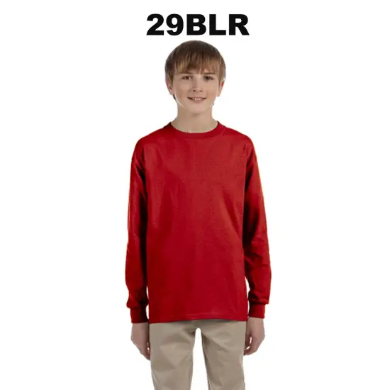 JERZEES&reg; Dri-Power Youth Poly Cotton Long Sleeve Crewneck T-Shirt Black {4}