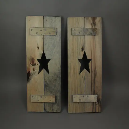 Set of 2 Rustic Cutout Star Decorative Wood Panel Wall Hangings 24 inch {4}