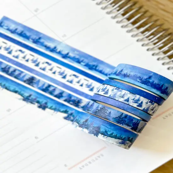 Snow & Forest Animals Navy Blue Trees Washi Tape Set (#W075) {4}