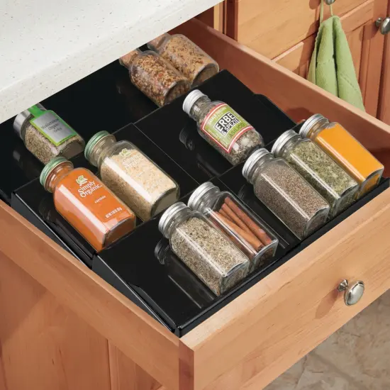 mDesign Expandable Plastic Spice Rack Kitchen Drawer Organizer, 3 Tiers {2}