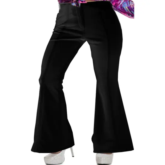 Womens 70s High Waisted Flared Black Disco Pants {1}