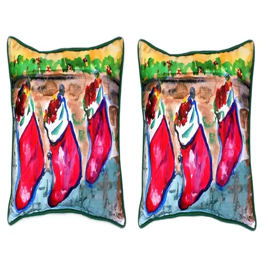 Pair of Betsy Drake Christmas Stockings Large Indoor/Outdoor Pillows 16x20 {1}