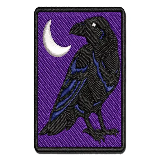 Elegant Black Raven Multi-Color Embroidered Iron-On or Hook & Loop Patch Applique {1}