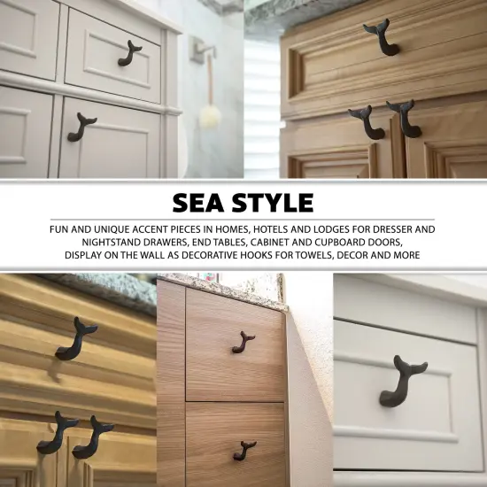 Cast Iron Whale Tail Drawer Pulls Cabinet Knobs Coastal Decor Handles Set of 12 {3}