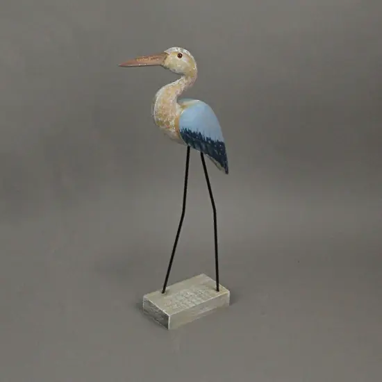 16 Inch Hand Carved Wood Blue Heron Bird Statue Home Coastal Decor Sculpture Art {5}