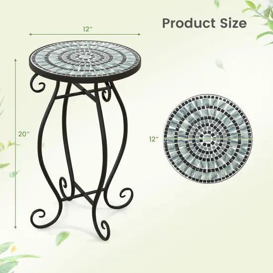 Costway Mosaic Outdoor Round End Table with Weather Resistant Ceramic Tile Tabletop {3}