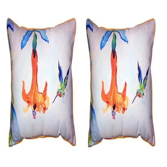 Pair Of Betsy Drake Hummingbird/Trumpet Vine Small Outdoor/Indoor Pillows 11X14 {1}