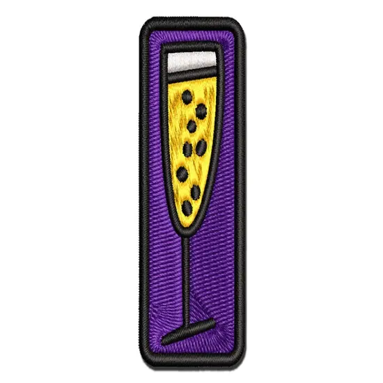 Champagne Glass Doodle Multi-Color Embroidered Iron-On or Hook & Loop Patch Applique {1}