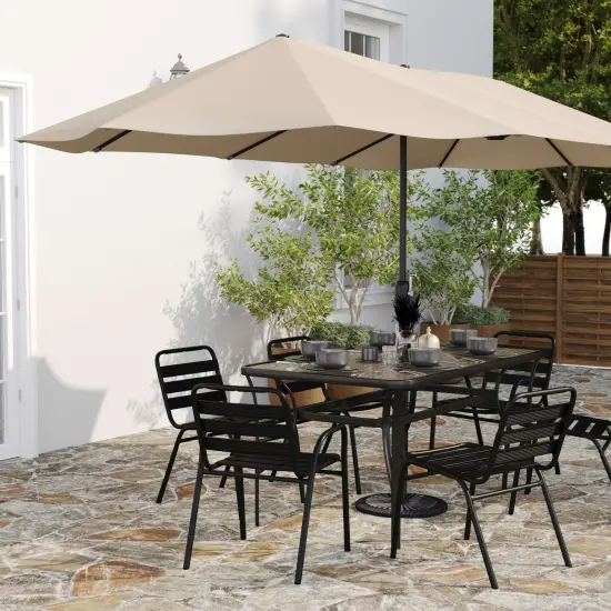 Merrick Lane Evanston 15 FT Triple Head Umbrella for Patio Use with Crank Handle, and Easy Lift Function Tan {3}