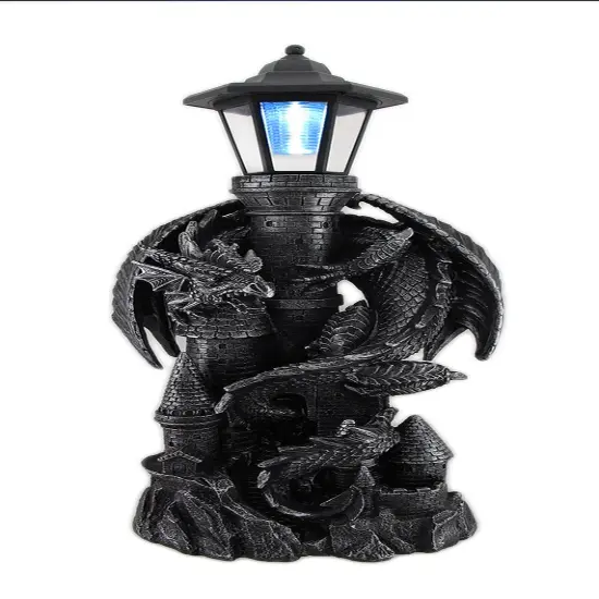 Dragon Keeper of the Castle Light Solar LED Lantern Statue Black {1}