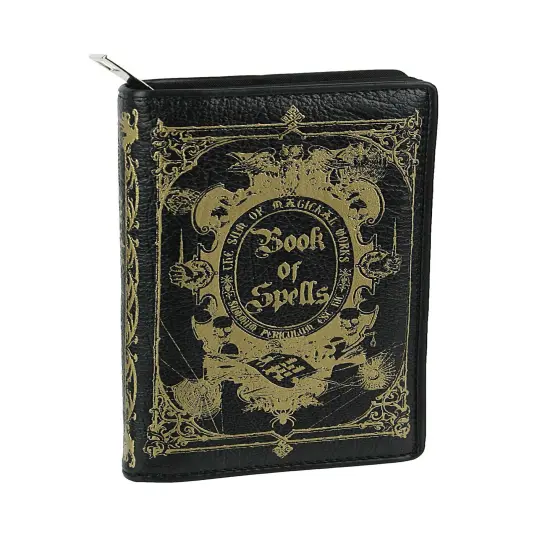 Black and Gold Book of Spells Checkbook Style Wallet Gothic Fashion {1}