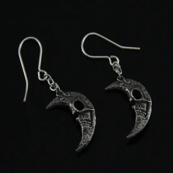 Alchemy Gothic Crescents Tragicomic Skeletal Moon Dangle Earrings {3}