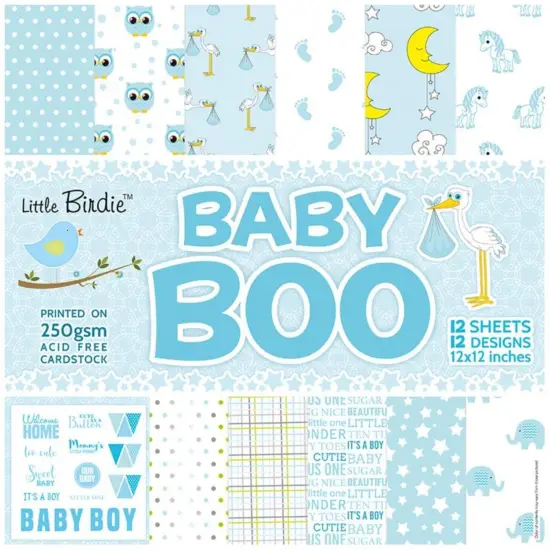 Little Birdie Pattern Paper 12"X12" 12/Pkg-Baby Boy {1}