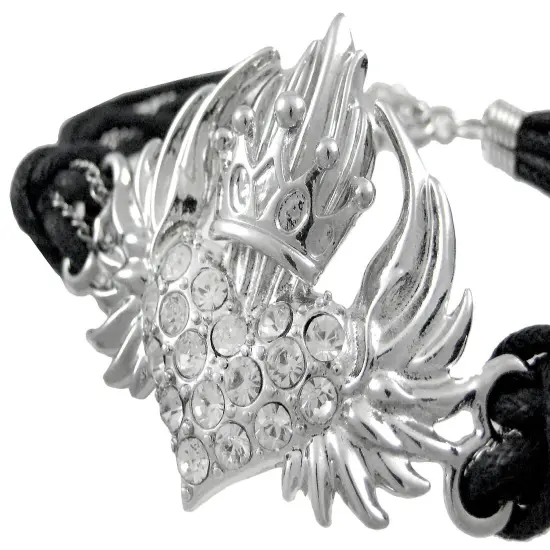 Rhinestone Crowned Winged Heart Cord Bracelet {3}