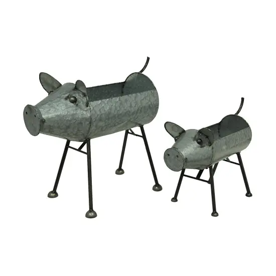 Galvanized Standing Pig Planters Set Of 2 {1}
