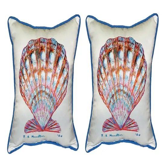 Pair of Betsy Drake Scallop Shell Small Outdoor/Indoor Pillows 12 Inch X 12 Inch {1}