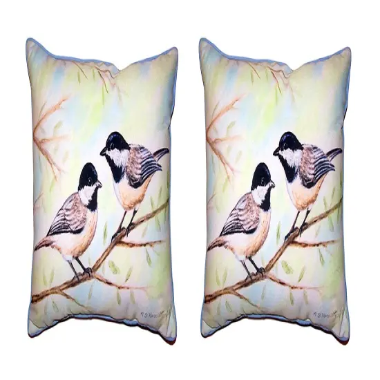 Pair Of Betsy Drake Chickadees Large Indoor/Outdoor Pillows 16 X 20 {1}