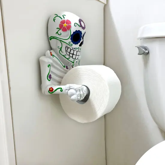 Smelly Skelly White Day of the Dead Sugar Skull Toilet Tissue Holder {6}