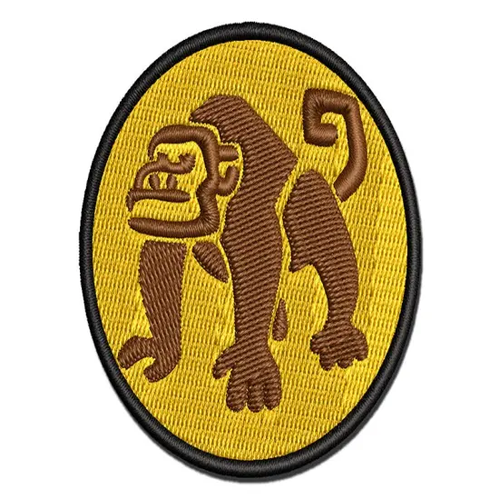 Grumpy Monkey with Curly Tail Multi-Color Embroidered Iron-On or Hook & Loop Patch Applique {1}