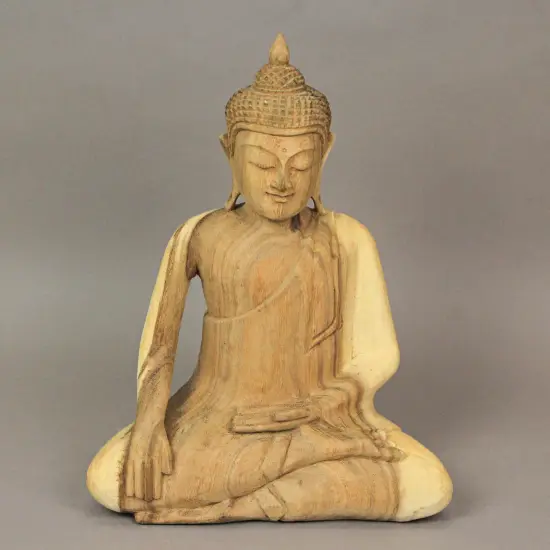 13 Inch Wooden Hand Carved Sitting Buddha Sculpture Zen Home Decor Meditation {7}