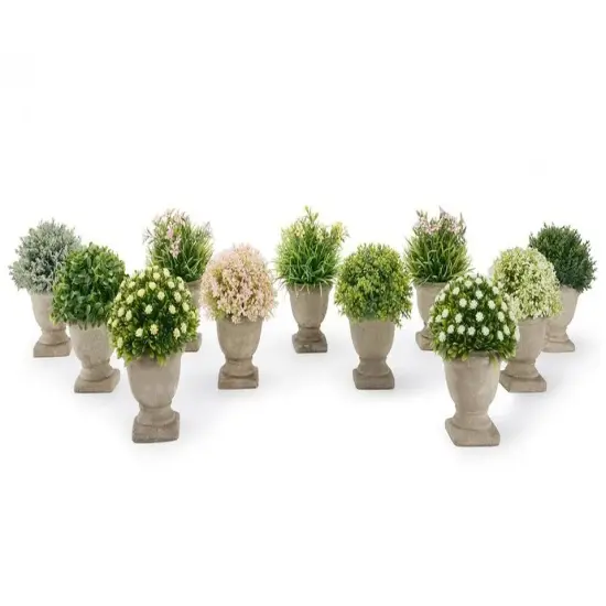 Artificial Plastic Potted Plant Mini Topiary Plants Desk Office Home Decor White {3}