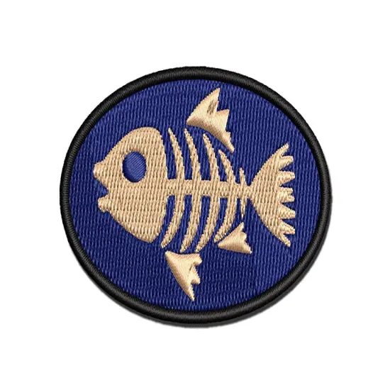 Fish Skeleton Bones Multi-Color Embroidered Iron-On or Hook & Loop Patch Applique {1}